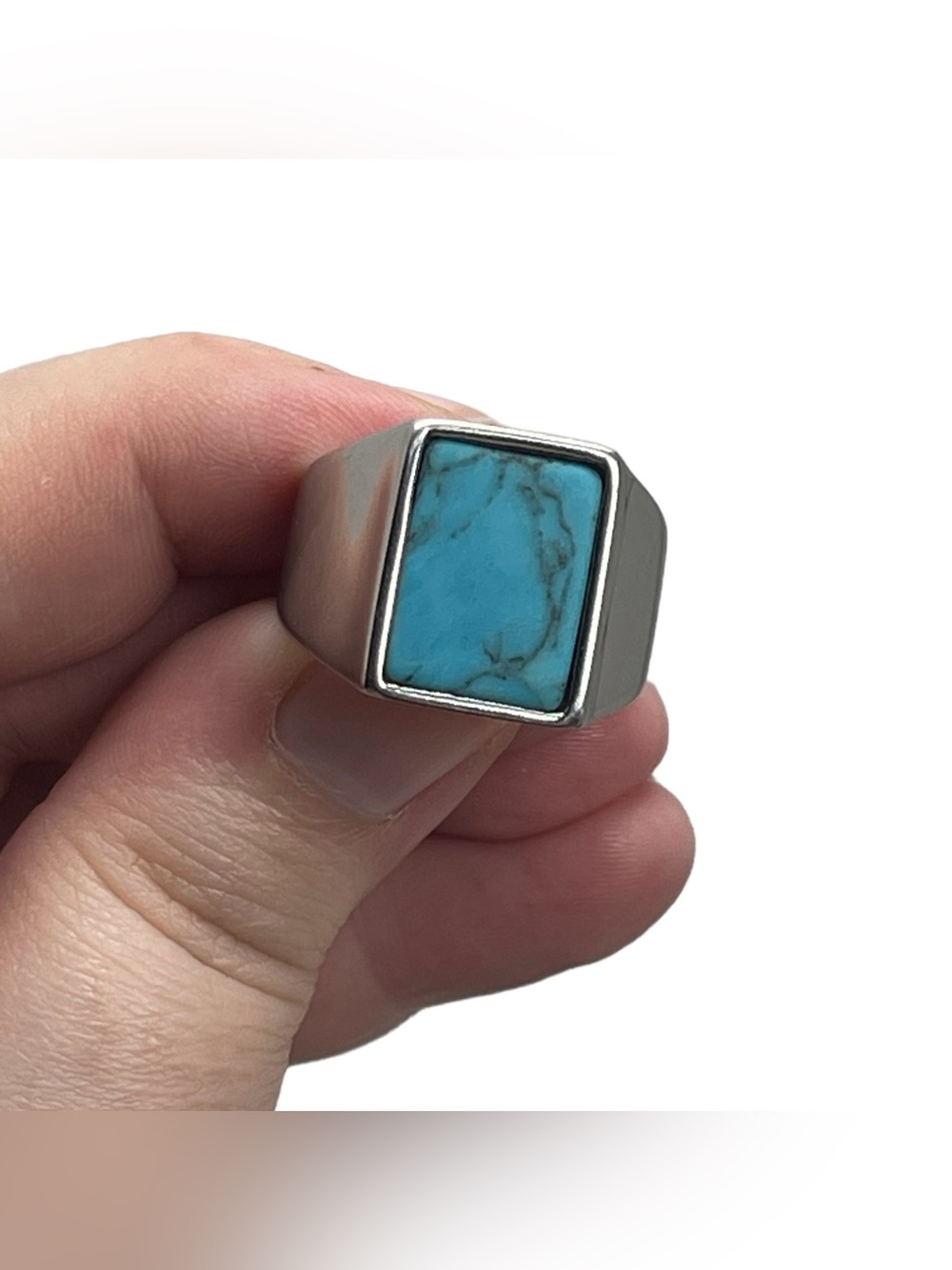 Vitaly “Lastra” Silver Stainless Steel Size 10 Ring Streetwear Minimal Turquoise